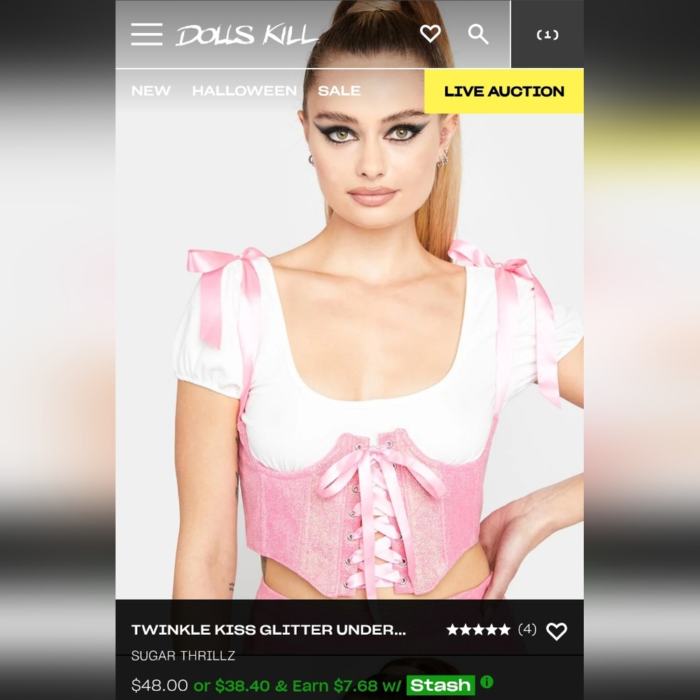 Dolls Kill - Sugar Thrillz Pink Glitter Underbust Corset with Bow Straps